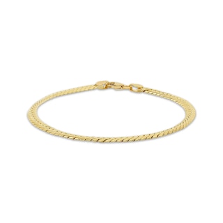3.7mm Herringbone Curb Chain Bracelet Hollow 10K Yellow Gold 7.5"