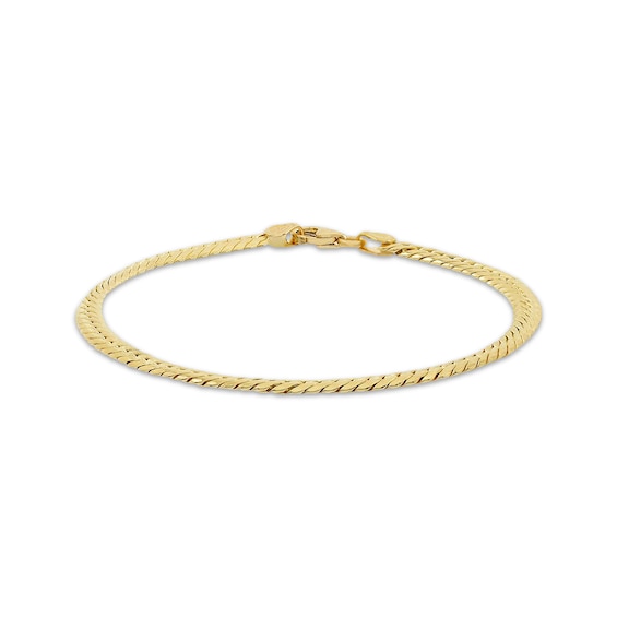 3.7mm Herringbone Curb Chain Bracelet Hollow 10K Yellow Gold 7.5"