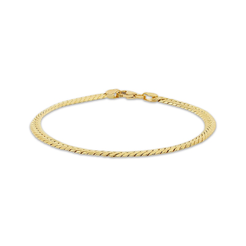 Main Image 1 of 3.7mm Herringbone Curb Chain Bracelet Hollow 10K Yellow Gold 7.5"