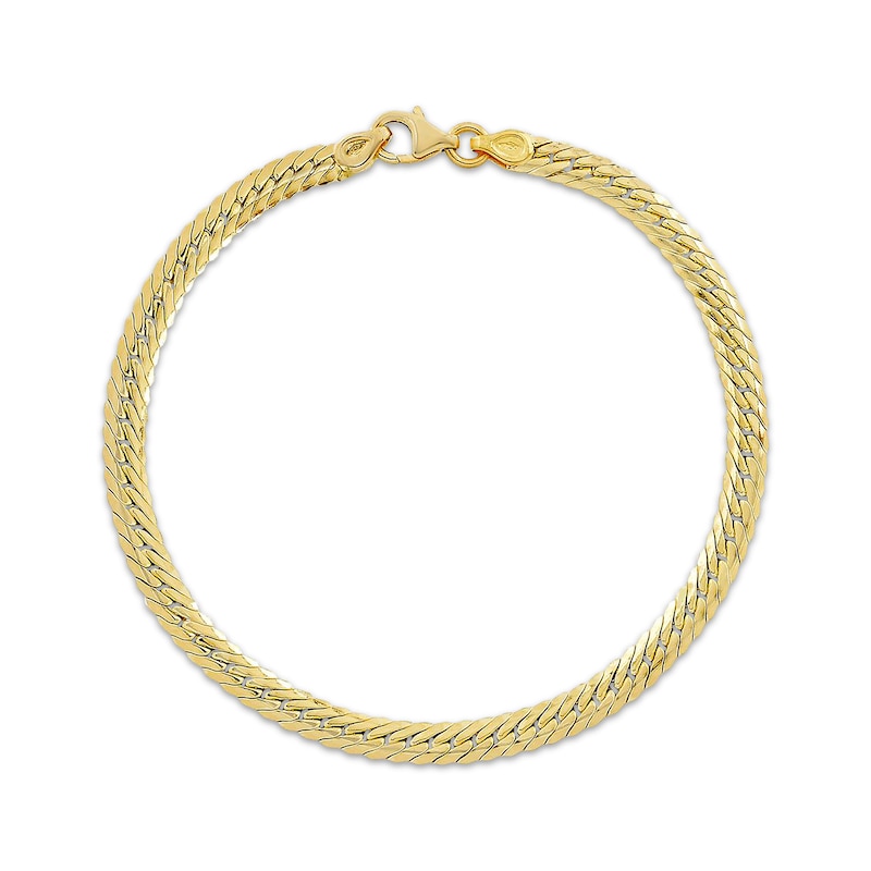 Main Image 2 of 3.7mm Herringbone Curb Chain Bracelet Hollow 10K Yellow Gold 7.5"