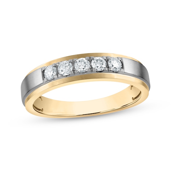 Now + Forever Men's Five-Stone Diamond Wedding Band 1/3 ct tw 10K Two-Tone Gold