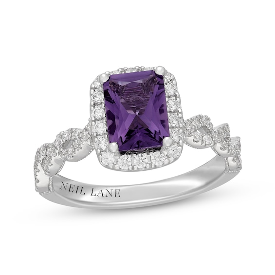 Neil Lane Radiant-Cut Amethyst Engagement Ring 1/2 ct tw Diamonds 14K White Gold