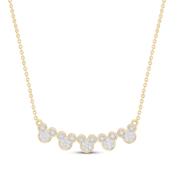 Disney Treasures Mickey Mouse Lab-Grown Diamond Smile Necklace 1/4 ct tw 24K Yellow Gold Vermeil Sterling Silver 18"