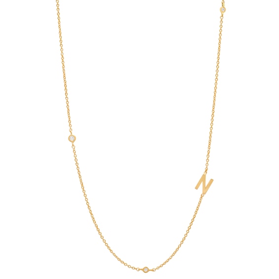 Rocksbox The Sideways Initial Lab-Grown Diamond "N" Necklace 1/10 ct tw 24K Yellow Gold Vermeil Sterling Silver 19"