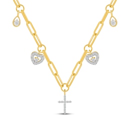 KAY Lab-Grown Diamonds Cross Heart Charm Necklace 1/3 ct tw 18K Yellow Gold-Plated Sterling Silver 18"