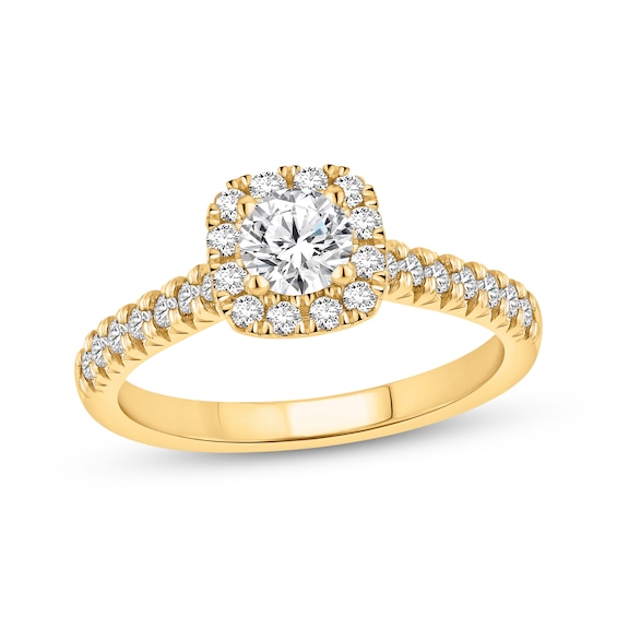 Now + Forever Lab-Grown Diamonds Certified Round-Cut Halo Engagement Ring 3/4 ct tw 14K Yellow Gold