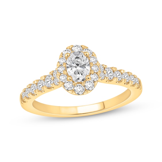 Now + Forever Lab-Grown Diamonds Certified Oval-Cut Halo Engagement Ring 3/4 ct tw 14K Yellow Gold