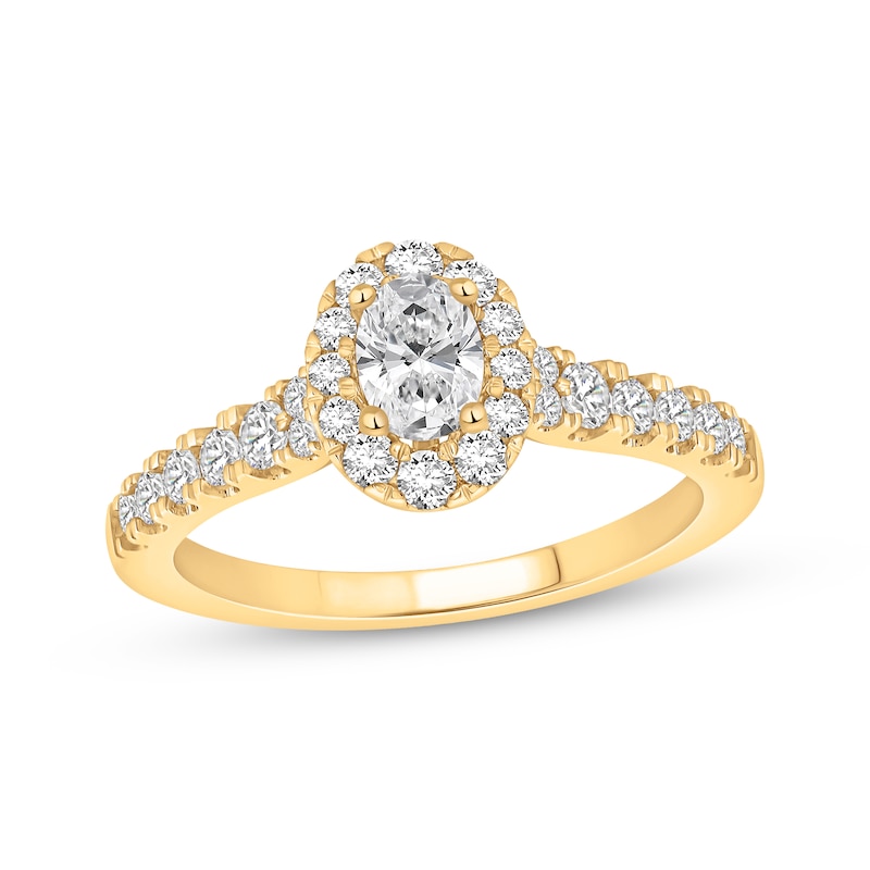 Main Image 1 of Now + Forever Lab-Grown Diamonds Certified Oval-Cut Halo Engagement Ring 3/4 ct tw 14K Yellow Gold