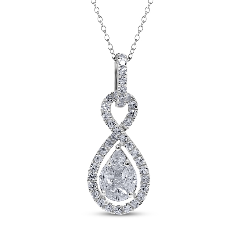 Main Image 1 of KAY Lab-Grown Diamonds Multi-Shape Teardrop Halo Necklace 1 ct tw Sterling Silver 18"