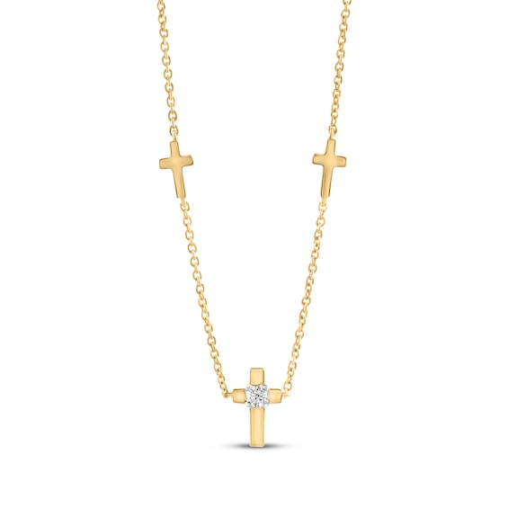Diamond Cross Necklace 1/20 ct tw 10K Yellow Gold (I/I2) 18"