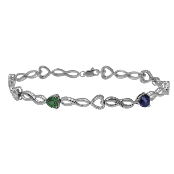 Birthstone Couple's Heart & Infinity Bracelet (2 Stones and Lines)