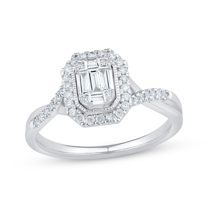 Baguette & Round-Cut Multi-Diamond Center Engagement Ring 1/3 ct tw 14K ...