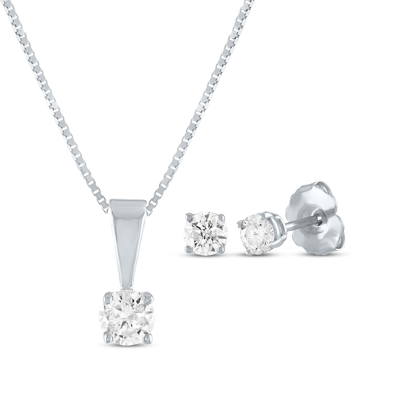 Diamond Solitaire Gift Set 1/2 ct tw 10K White Gold 18"