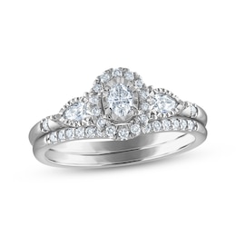 Oval-Cut & Pear-Shaped Diamond Three-Stone Bridal Set 3/8 ct tw 14K White Gold