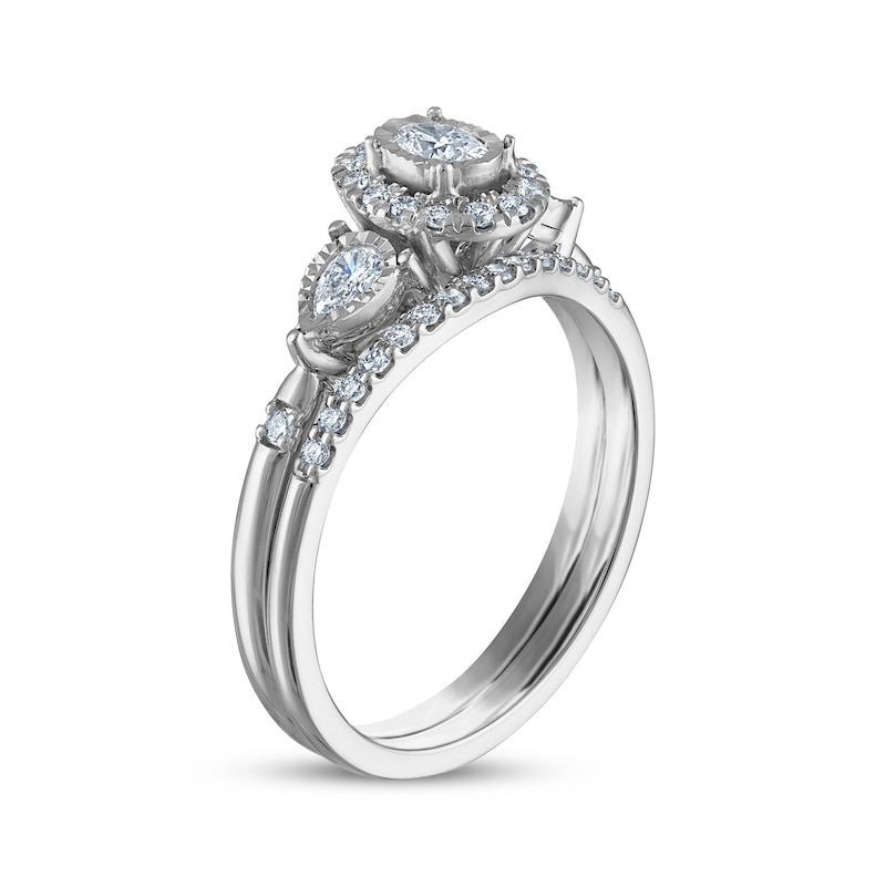 Main Image 2 of Oval-Cut & Pear-Shaped Diamond Three-Stone Bridal Set 3/8 ct tw 14K White Gold