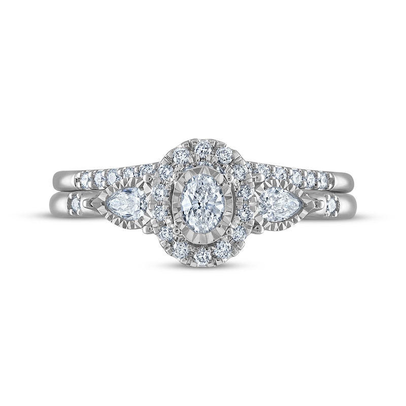 Main Image 3 of Oval-Cut & Pear-Shaped Diamond Three-Stone Bridal Set 3/8 ct tw 14K White Gold