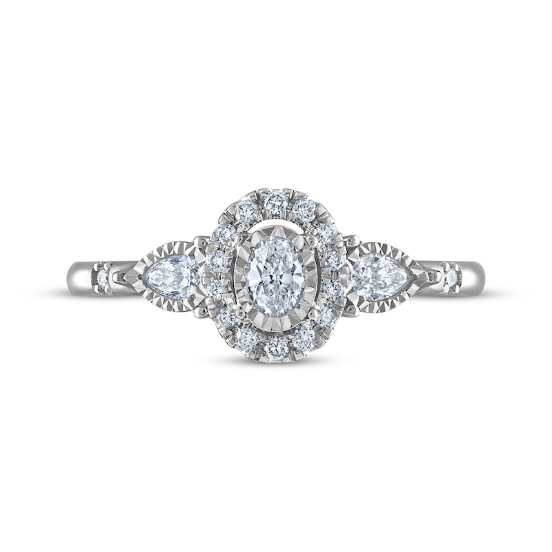 Oval-Cut & Pear-Shaped Three-Stone Diamond Engagement Ring 1/3 ct tw 14K White Gold
