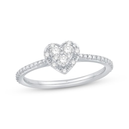 Multi-Diamond Heart Halo Promise Ring 1/6 ct tw Sterling Silver