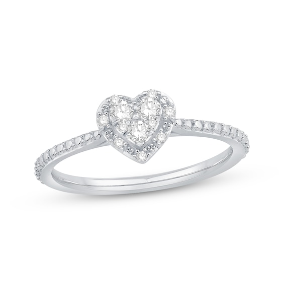 Multi-Diamond Heart Halo Promise Ring 1/6 ct tw Sterling Silver