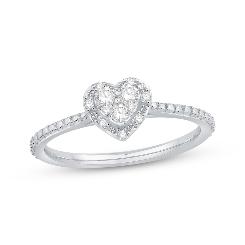 Main Image 1 of Multi-Diamond Heart Halo Promise Ring 1/6 ct tw Sterling Silver