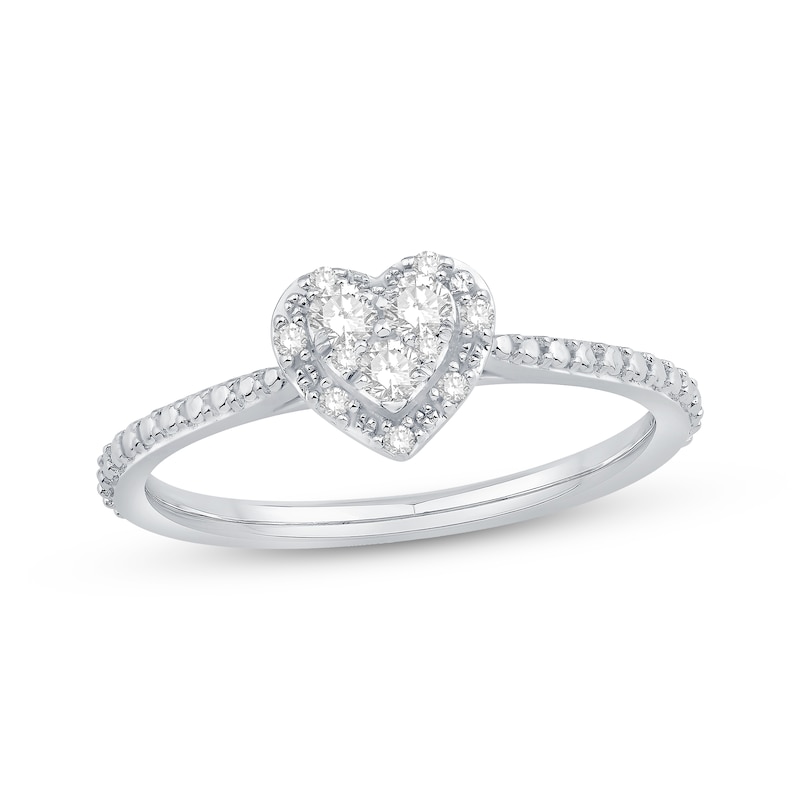 Multi-Diamond Center Heart Frame Promise Ring 1/6 ct tw Sterling Silver