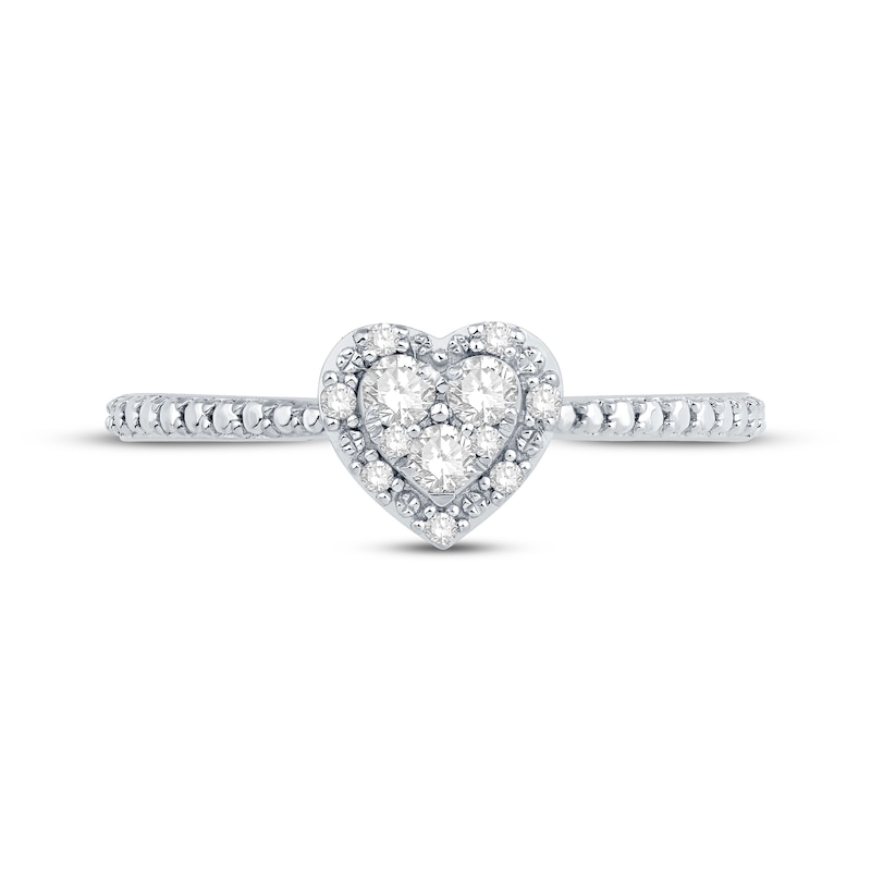 Multi-Diamond Center Heart Frame Promise Ring 1/6 ct tw Sterling Silver