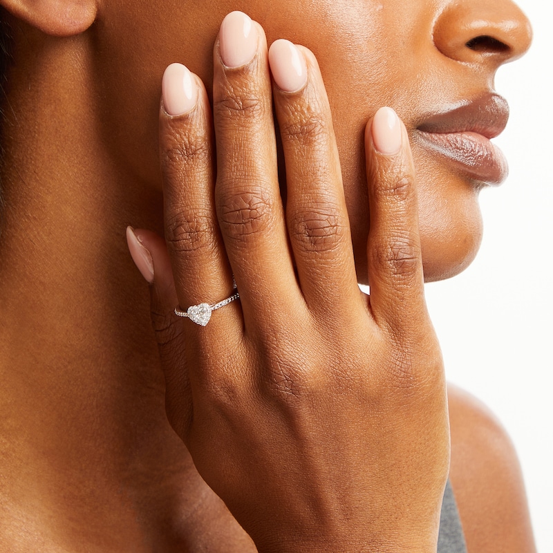 Main Image 4 of Multi-Diamond Heart Halo Promise Ring 1/6 ct tw Sterling Silver