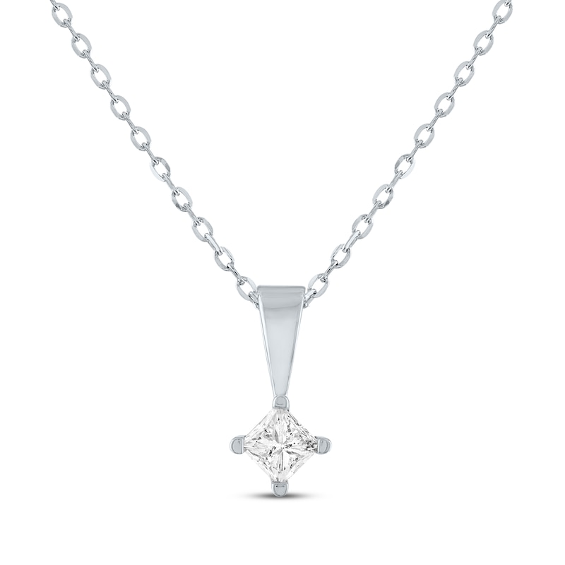 Main Image 1 of Princess-Cut Diamond Solitaire Necklace 1/4 ct tw 14K White Gold 18&quot; (I/I2)
