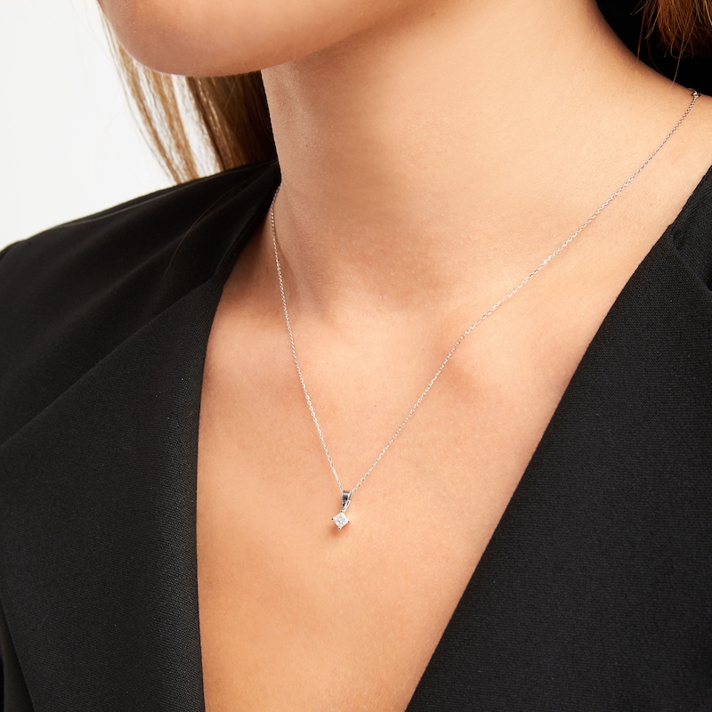 Main Image 4 of Princess-Cut Diamond Solitaire Necklace 1/4 ct tw 14K White Gold 18&quot; (I/I2)