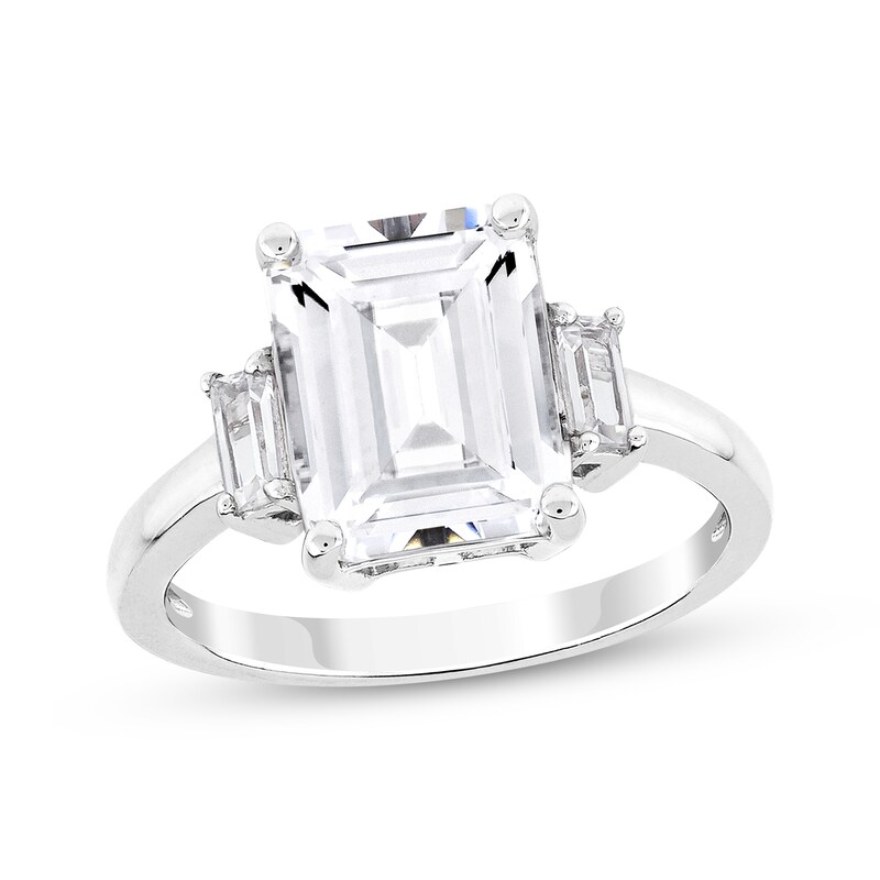 Emerald-Cut White Lab-Created Sapphire Three-Stone "Vacation" Ring Sterling Silver