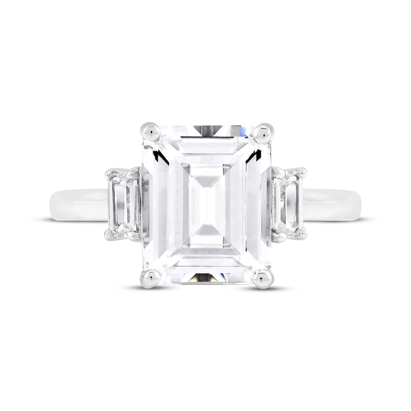 Emerald-Cut White Lab-Created Sapphire Three-Stone "Vacation" Ring Sterling Silver