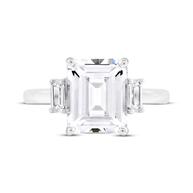 Emerald-Cut White Lab-Created Sapphire Three-Stone "Vacation" Ring Sterling Silver