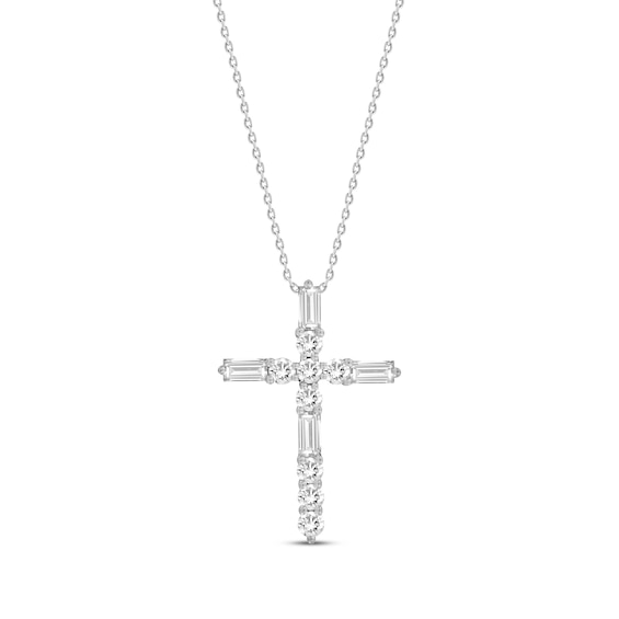 Baguette & Round-Cut Diamond Cross Necklace 1/4 ct tw 10K White Gold 18"