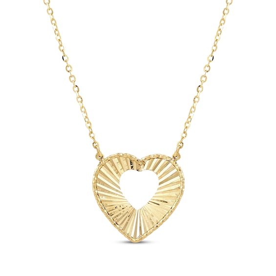 Diamond-Cut Heart Cutout Necklace 10K Yellow Gold 18.5"