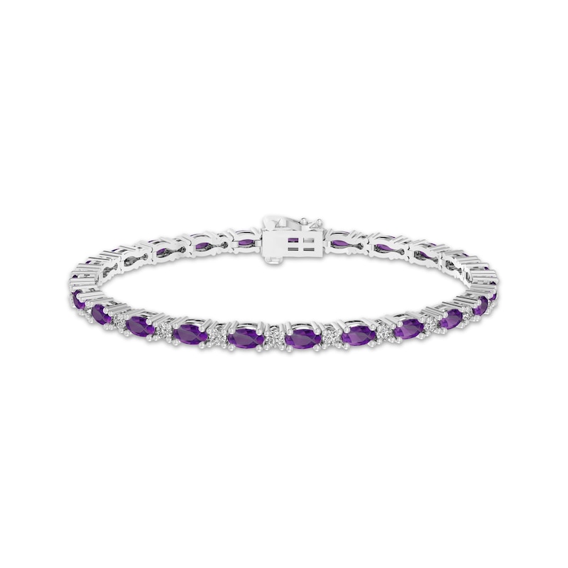 Amethyst & White Lab-Created Sapphire Link Bracelet Sterling Silver 7.25"