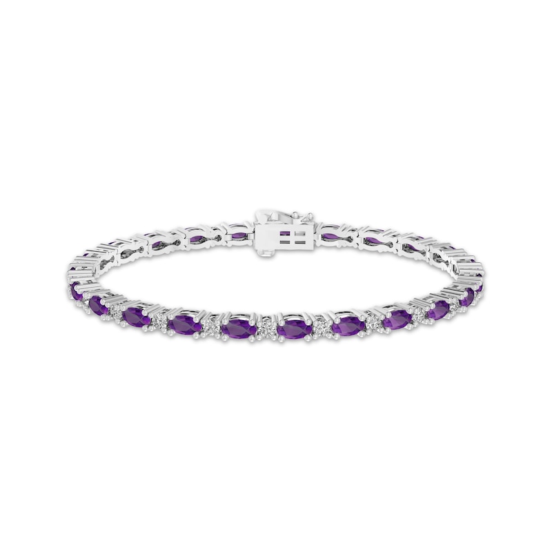 Main Image 1 of Amethyst & White Lab-Created Sapphire Link Bracelet Sterling Silver 7.25&quot;