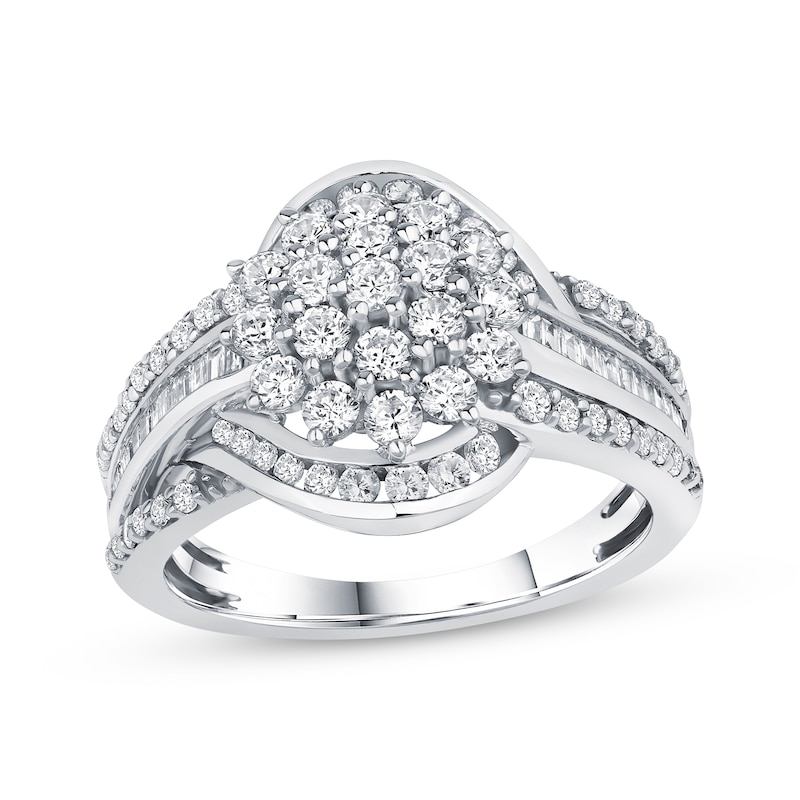 Main Image 1 of Baguette & Round-Cut Diamond Bypass Split-Shank Ring 1 ct tw 10K White Gold