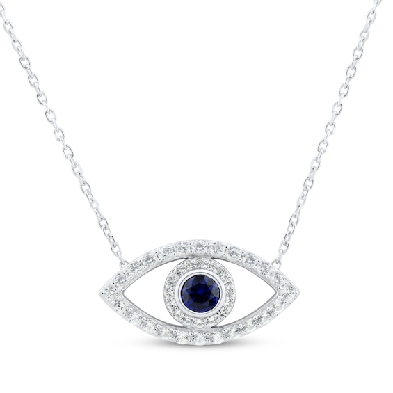 Blue & White Lab-Created Sapphire Evil Eye Necklace Sterling Silver 18"