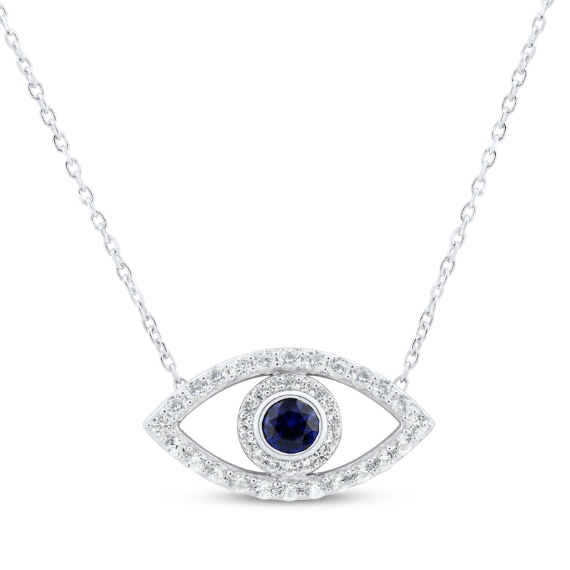 Main Image 1 of Blue & White Lab-Created Sapphire Evil Eye Necklace Sterling Silver 18&quot;