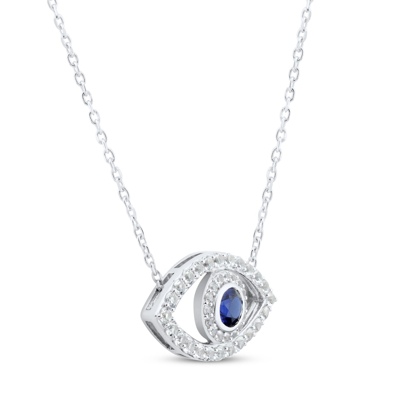 Main Image 2 of Blue & White Lab-Created Sapphire Evil Eye Necklace Sterling Silver 18&quot;