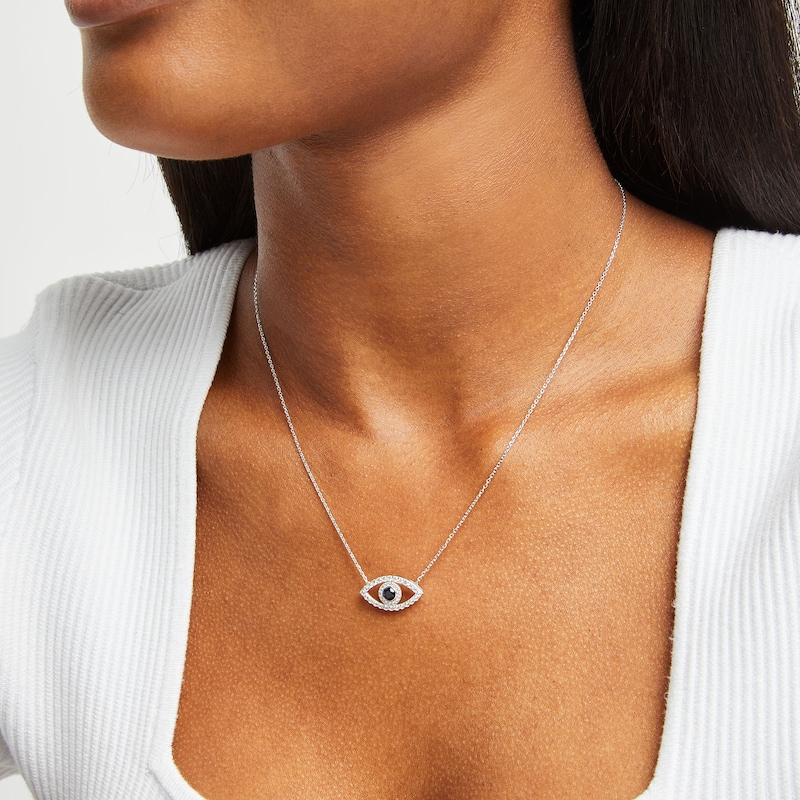 Main Image 4 of Blue & White Lab-Created Sapphire Evil Eye Necklace Sterling Silver 18&quot;
