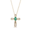 Thumbnail Image 1 of Oval-Cut Emerald & Diamond Cross Necklace 1/20 ct tw 10K Yellow Gold 18&quot;