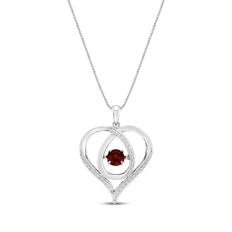 Main Image 1 of Unstoppable Love Garnet & White Lab-Created Sapphire Heart Loop Necklace Sterling Silver 18&quot;