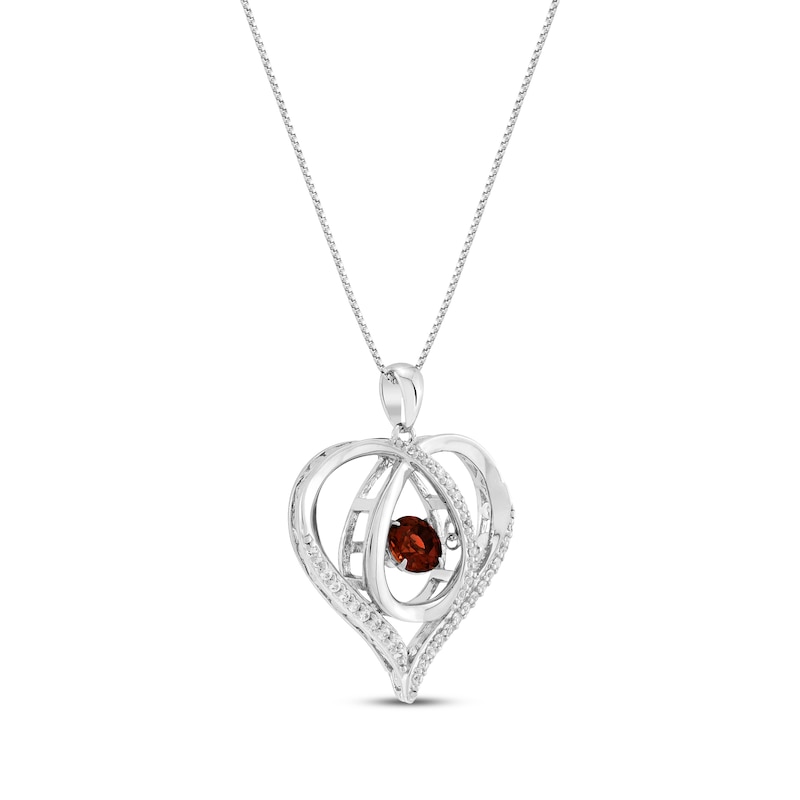 Main Image 2 of Unstoppable Love Garnet & White Lab-Created Sapphire Heart Loop Necklace Sterling Silver 18&quot;