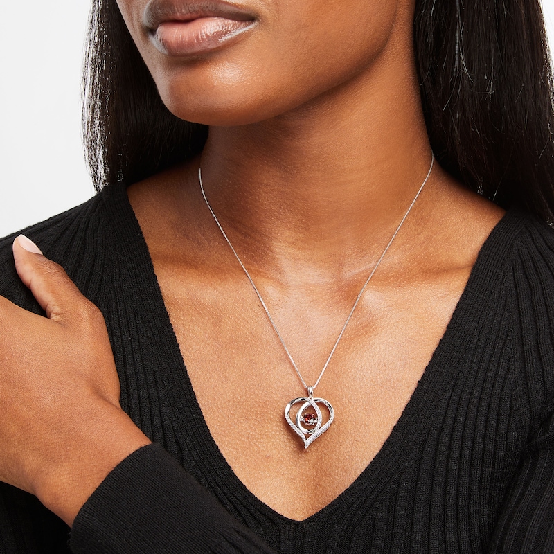 Unstoppable Love Garnet & White Lab-Created Sapphire Heart Loop Necklace Sterling Silver 18"