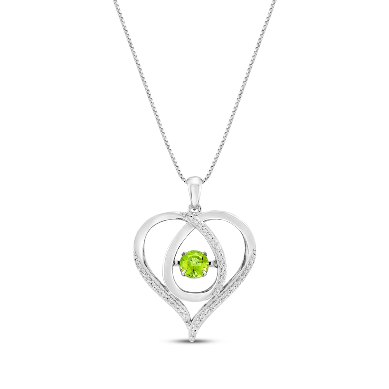 Main Image 1 of Unstoppable Love Peridot & White Lab-Created Sapphire Heart Loop Necklace Sterling Silver 18&quot;