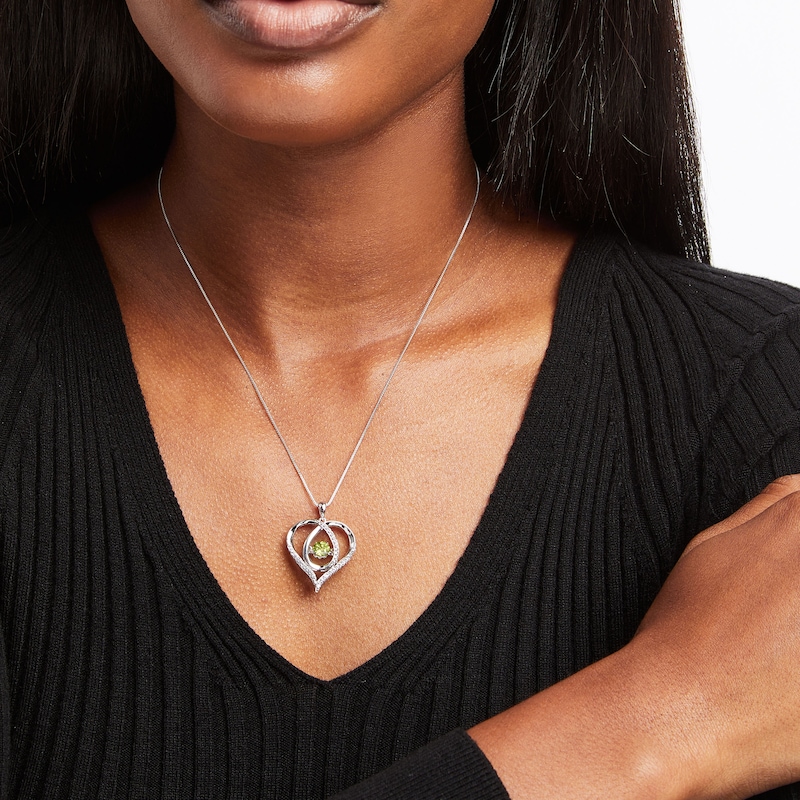 Main Image 3 of Unstoppable Love Peridot & White Lab-Created Sapphire Heart Loop Necklace Sterling Silver 18&quot;