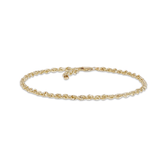 Solid Glitter Rope Chain Anklet 2.4mm 14K Yellow Gold 10"