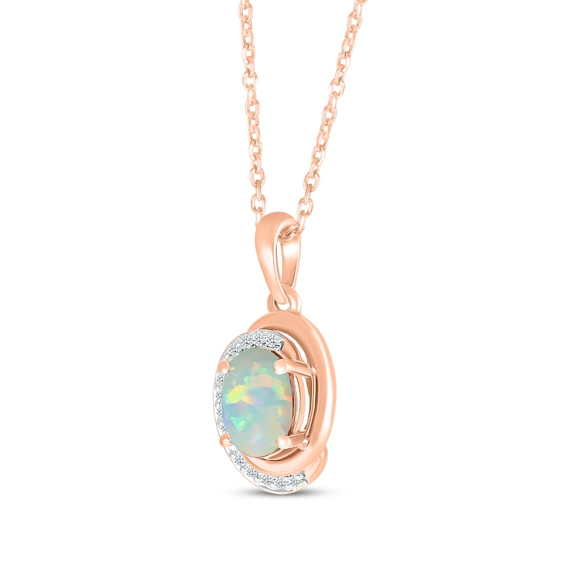 Main Image 2 of Oval-Cut Lab-Created Opal & Diamond Swirl Necklace 1/20 ct tw 10K Rose Gold 18"