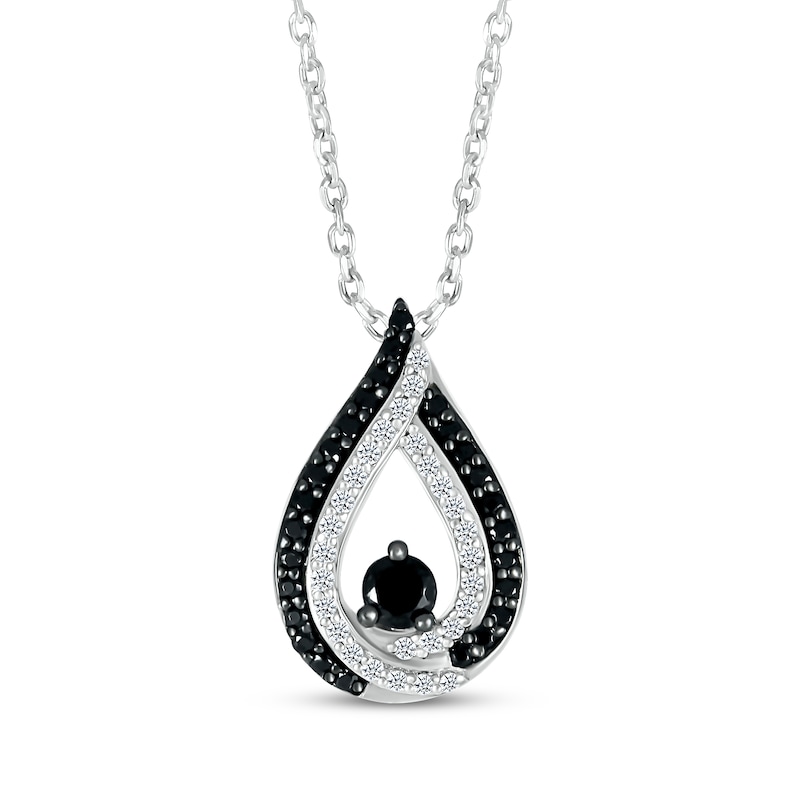 Main Image 1 of Black & White Diamond Teardrop Necklace 1/3 ct tw 10K White Gold 18&quot;